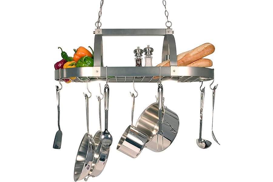 FaFurn - Rustic 2 Light 10 Hook Ceiling Mounted Hanging Pot Rack