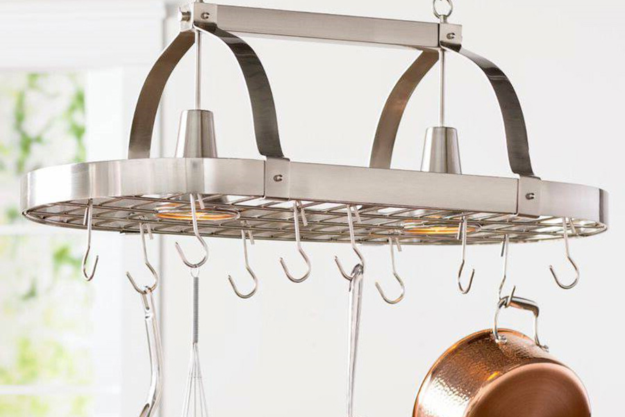 FaFurn Rustic 2 Light 10 Hook Ceiling Mounted Hanging Pot Rack - Brushed Nickel