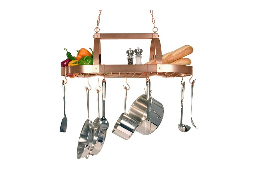 FaFurn - Rustic 2 Light 10 Hook Ceiling Mounted Hanging Pot Rack