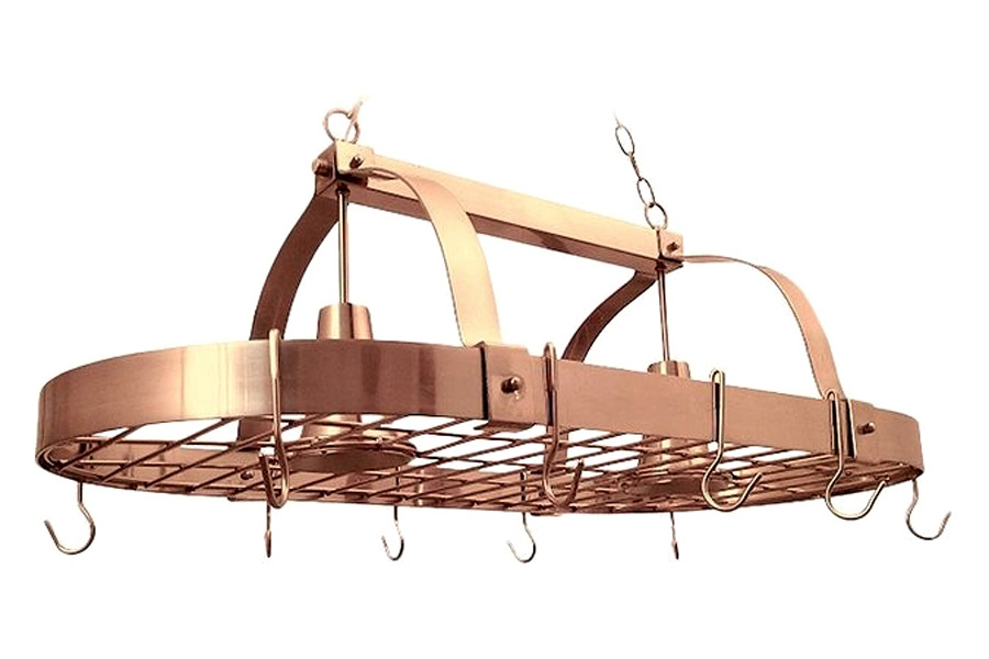 FaFurn Rustic 2 Light 10 Hook Ceiling Mounted Hanging Pot Rack - Copper