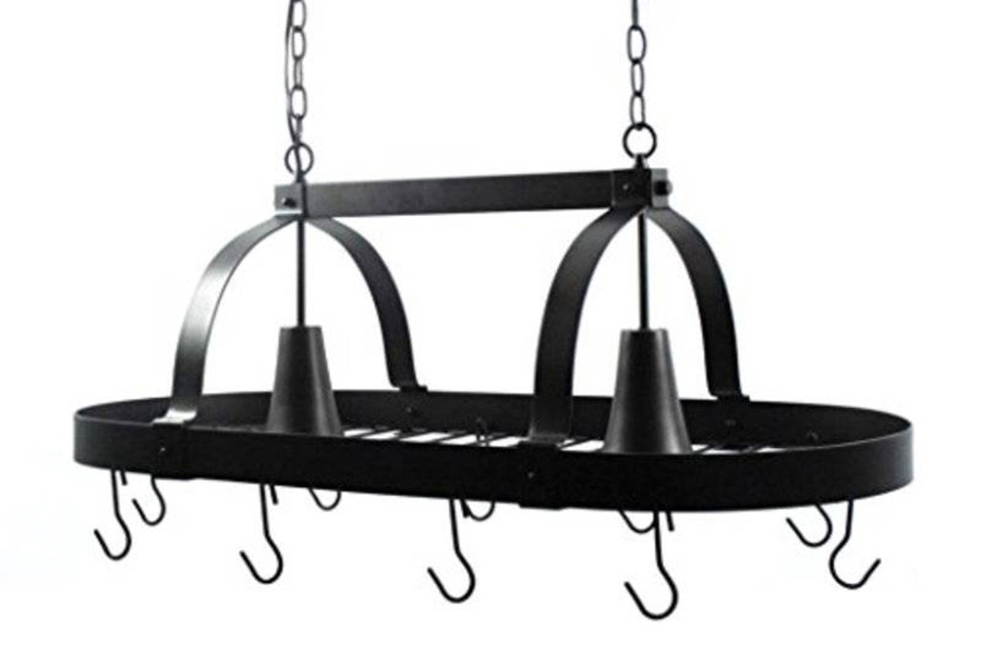 FaFurn - Rustic 2 Light 10 Hook Ceiling Mounted Hanging Pot Rack