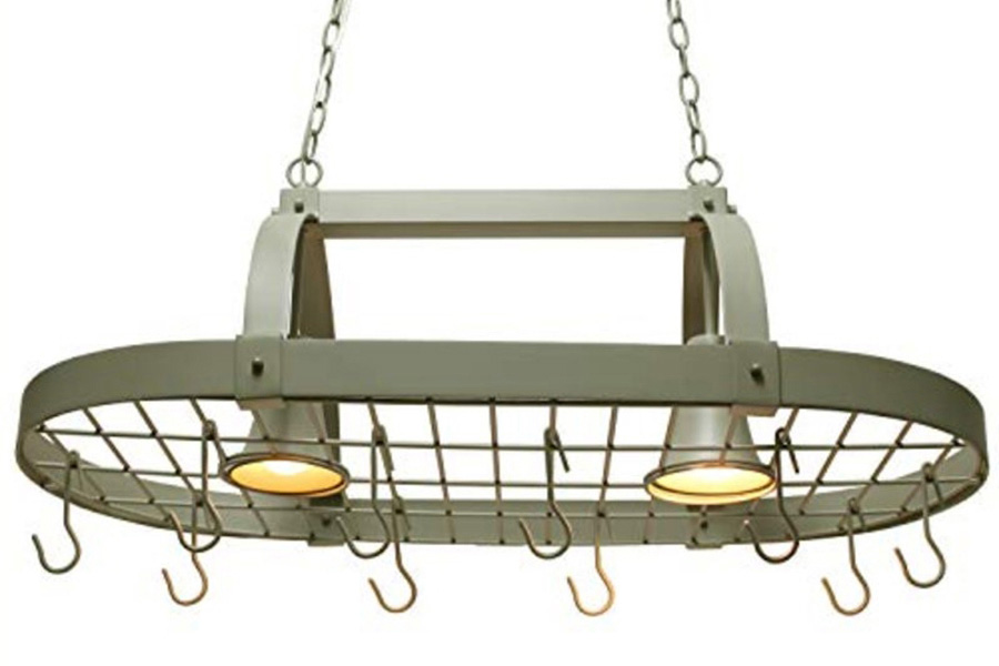 FaFurn - Rustic 2 Light 10 Hook Ceiling Mounted Hanging Pot Rack