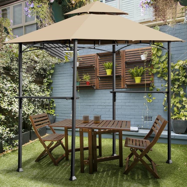 FaFurn - Gazebo with Vented Canopy in Khaki, Metal/Polyester