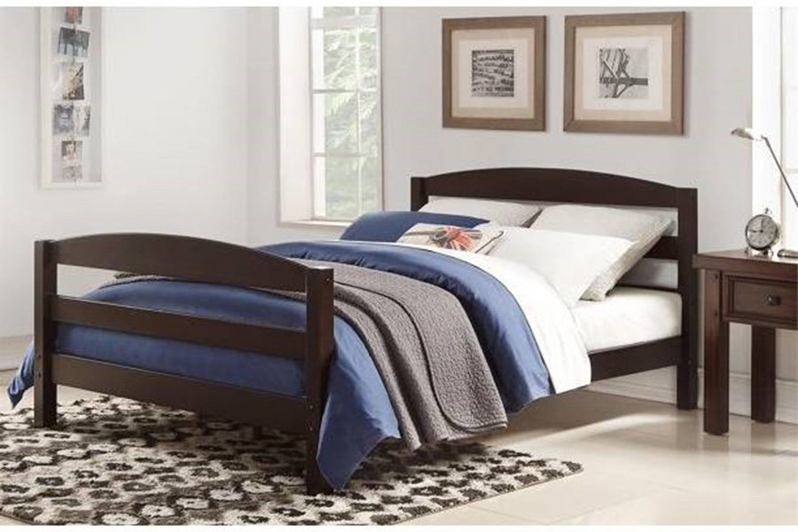 FaFurn - Full Size Minimalist Platform Bed Headboard Footboard in Espresso