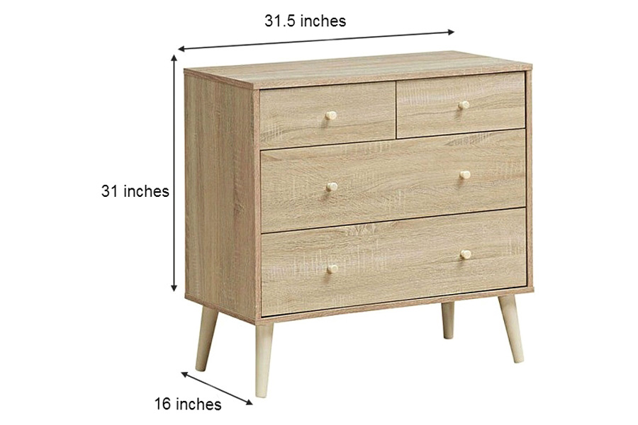 FaFurn Modern Farmhome 4 Drawer Easy Glide Storage Dresser - Oak