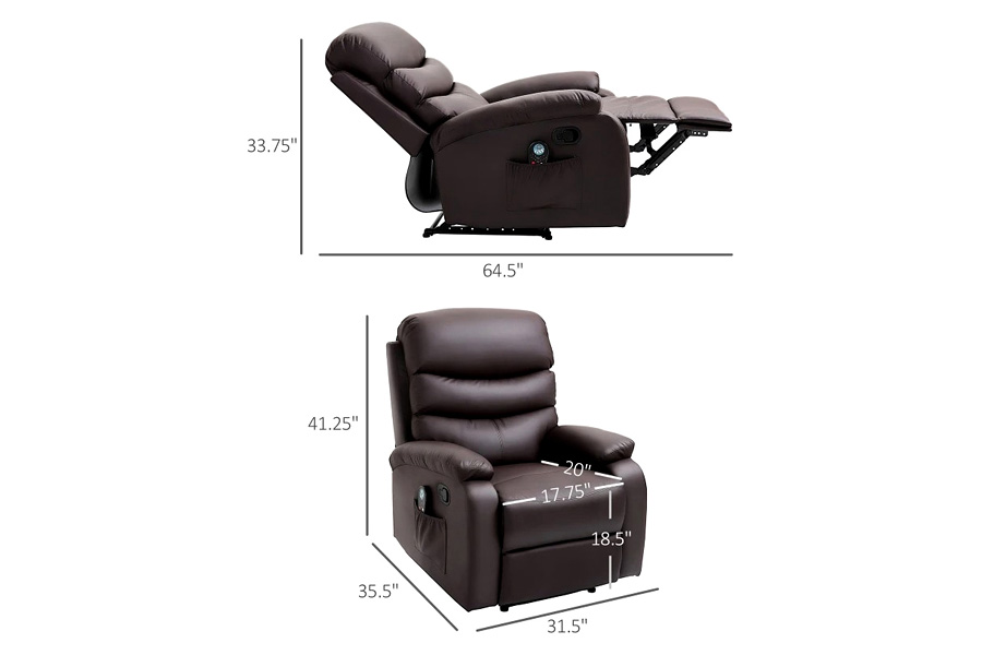 FaFurn™ - Adjustable Brown Faux Leather Remote Massage Recliner Chair W/ Footrest