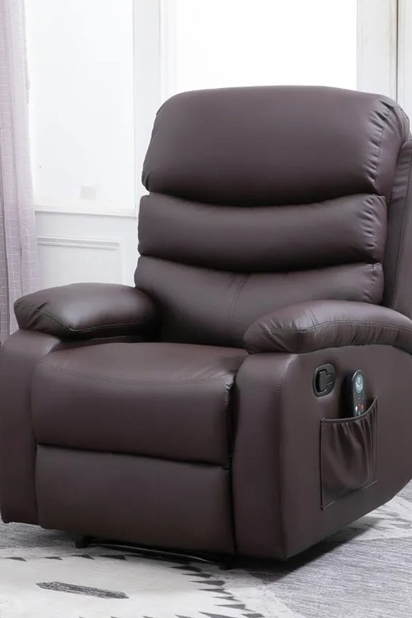 FaFurn™ - Adjustable Brown Faux Leather Remote Massage Recliner Chair W/ Footrest