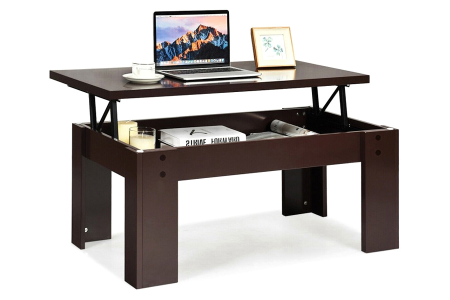 FaFurn™ Farmhouse Lift-Top Multi Purpose Coffee Table Laptop Desk - Espresso Brown