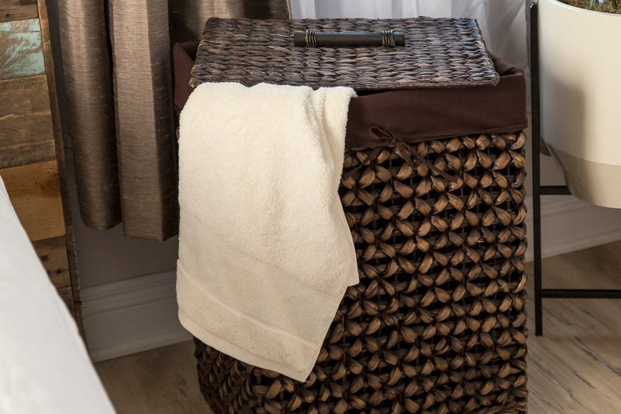 FaFurn - Espresso Handwoven Hyacinth Linen Liner Laundry Hamper