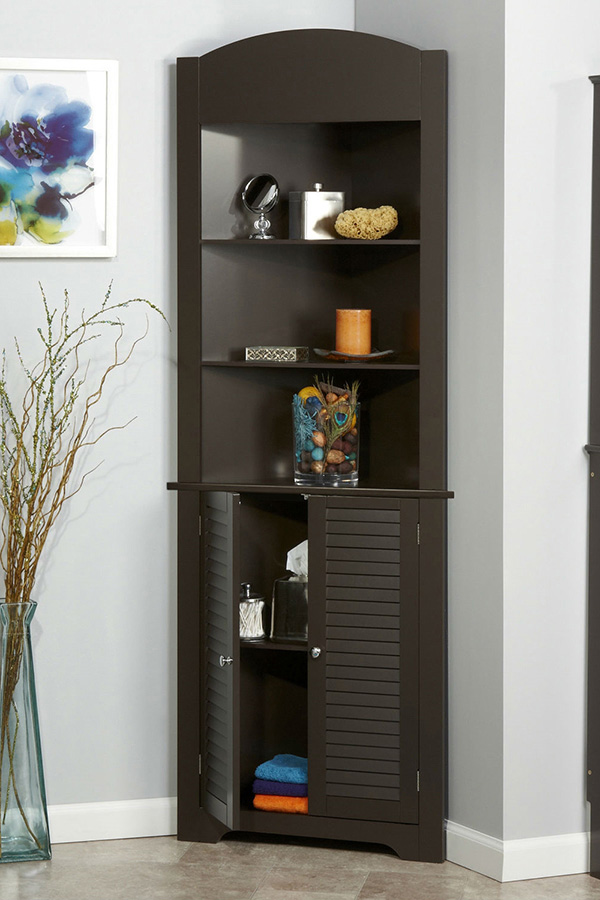 FaFurn - Bathroom Linen Tower Corner Storage Cabinet with 3 Open Shelves