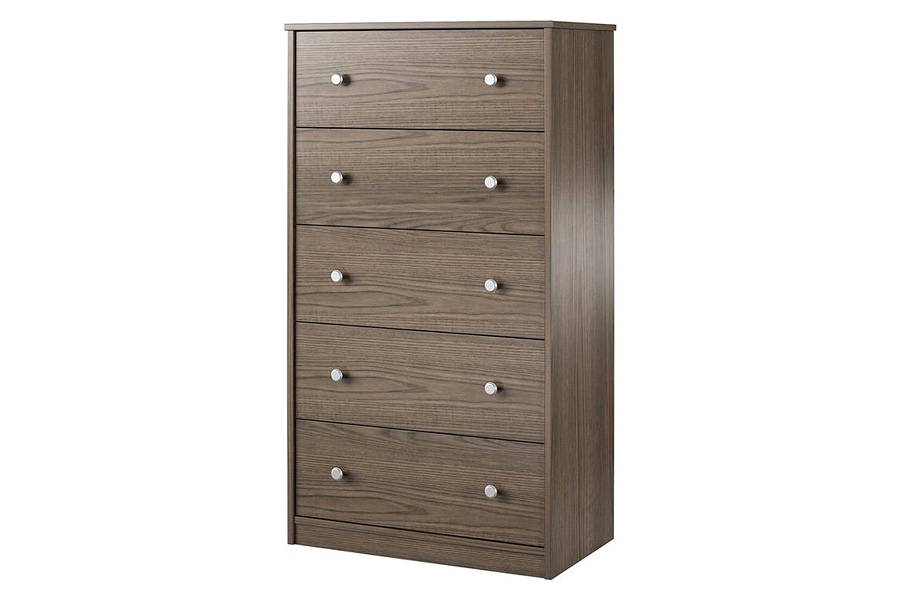 FaFurn Modern 5-Drawer Bedroom Chest Dresser in Wood Finish - Gray-Brown