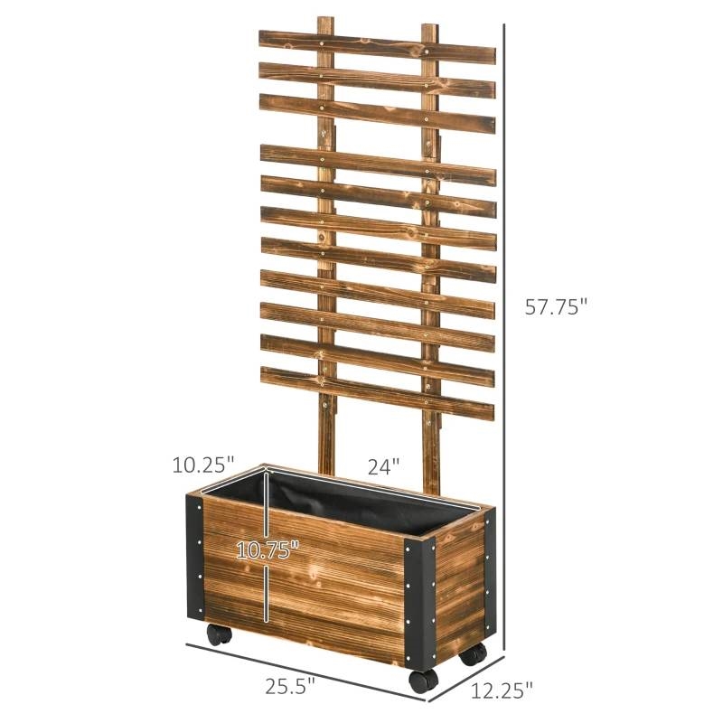 FaFurn - Garden Bed Planter Box with Trellis on Wheels in Rustic , Fir Wood