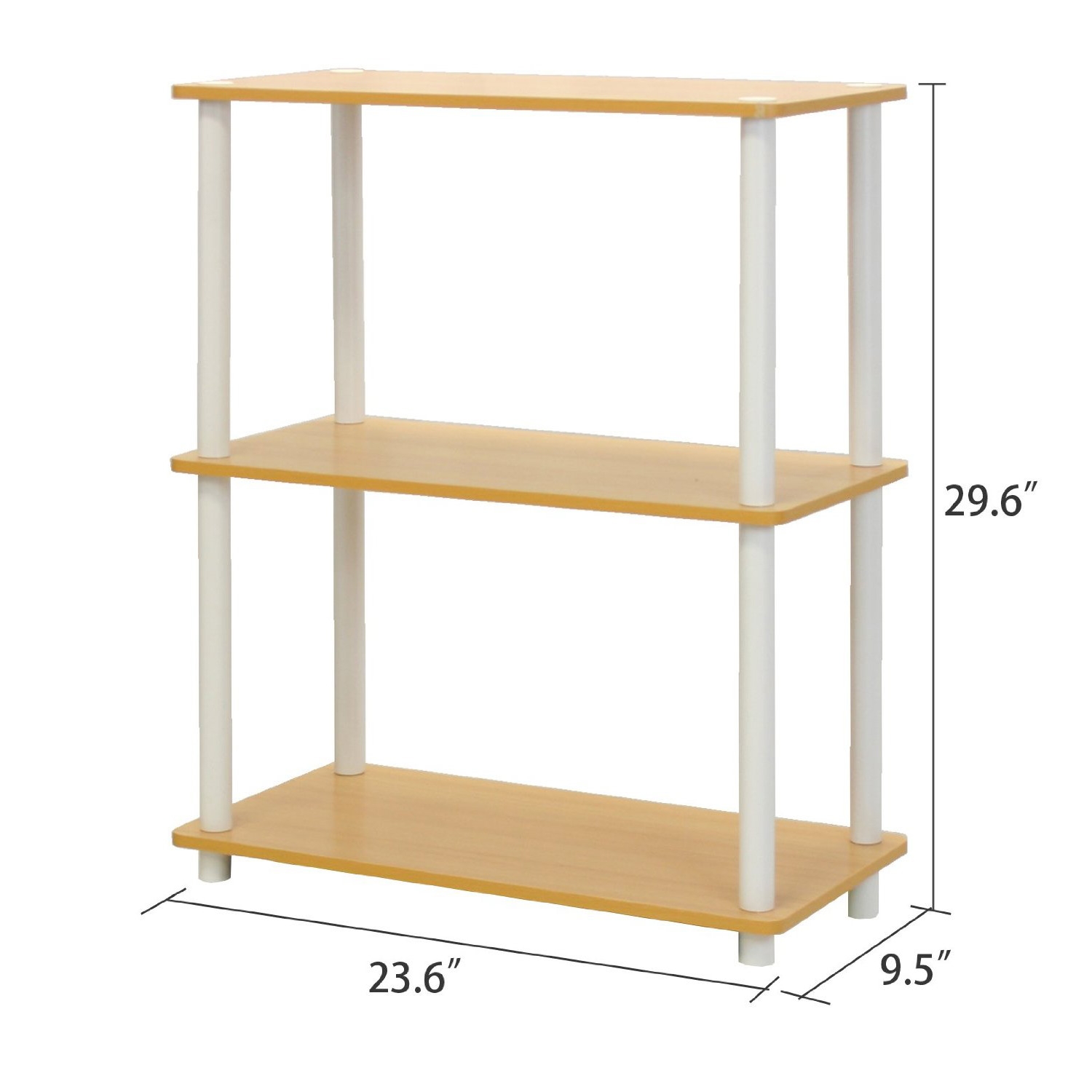 FaFurn 3-Tier Bookcase - White, Metal/Wood