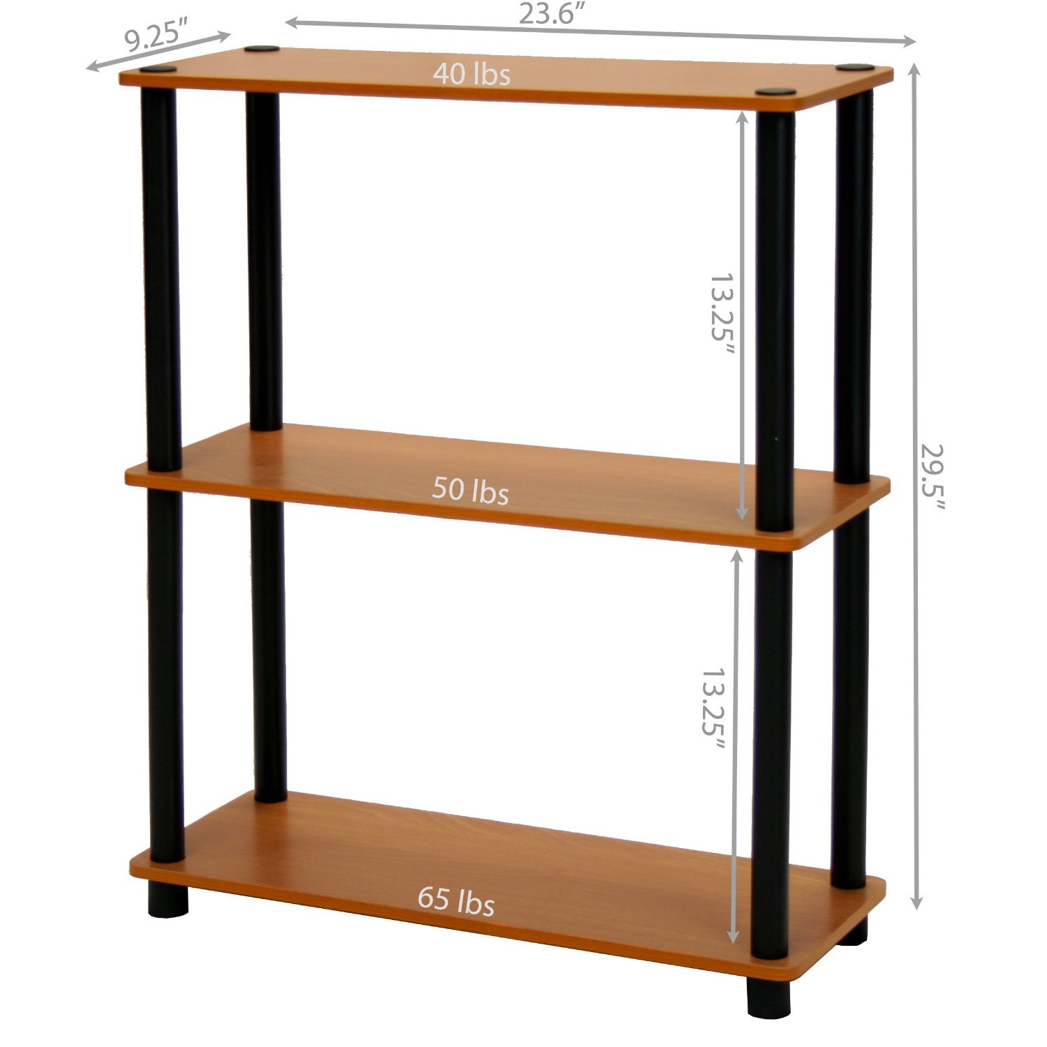 FaFurn 3-Tier Bookcase - Light Cherry, Metal/Wood