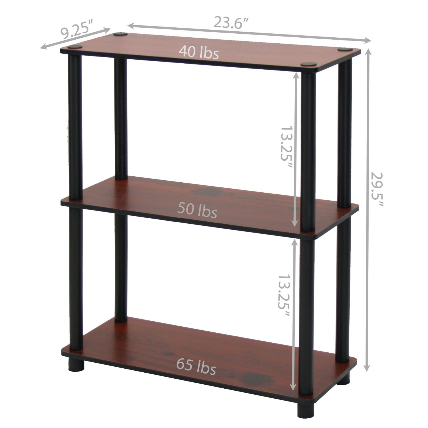 FaFurn 3-Tier Bookcase - Dark Cherry, Metal/Wood