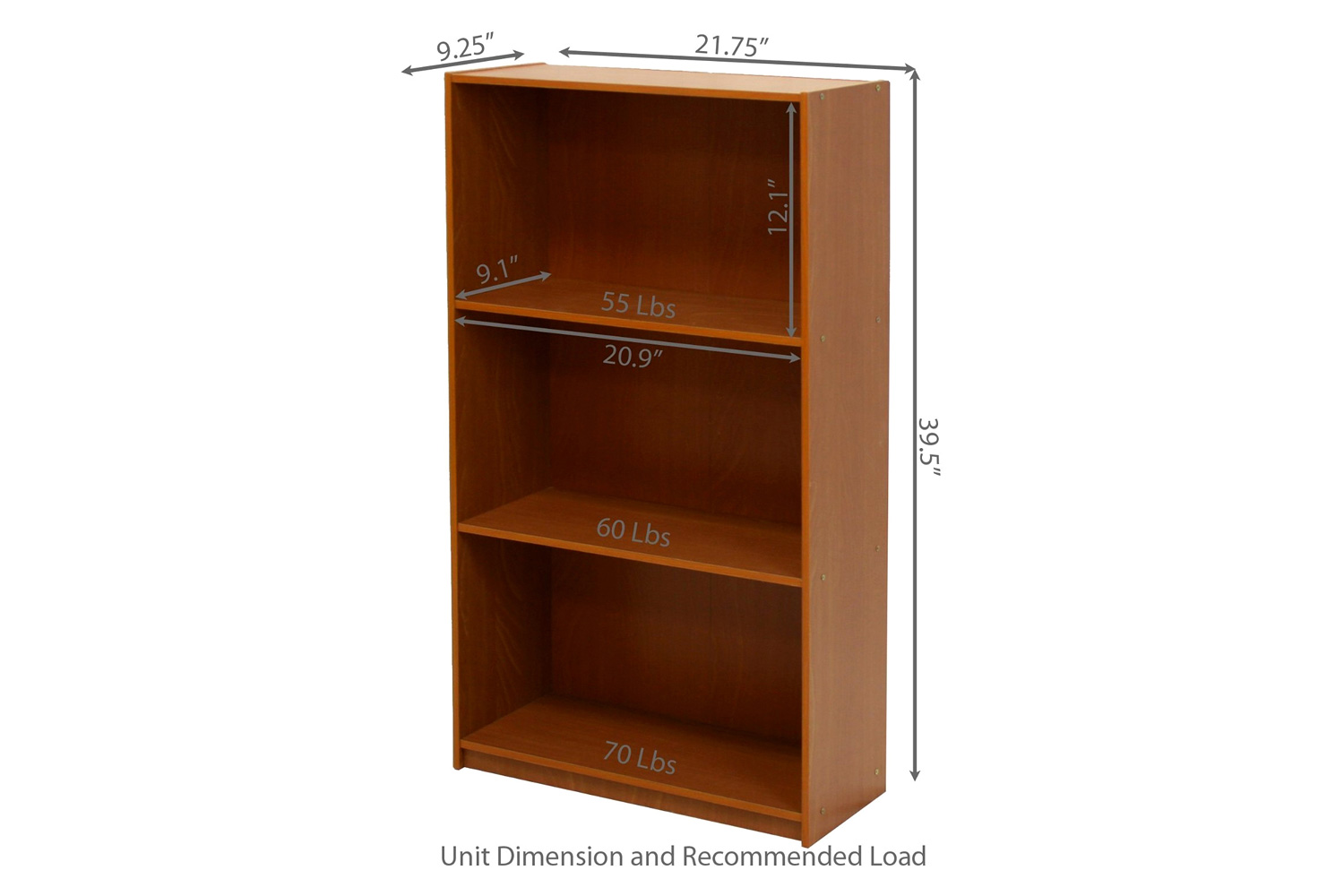 FaFurn - Light Cherry Finish 3-Tier Storage Shelves Bookcase