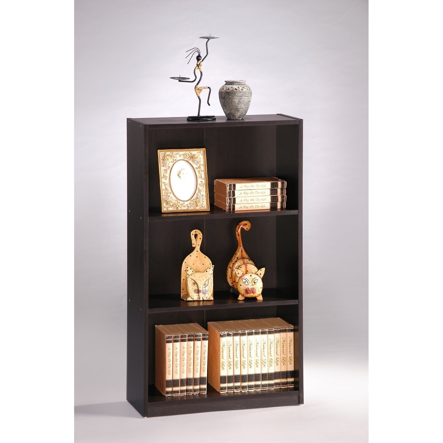 FaFurn - 3-Tier Bookcase in Espresso, Wood