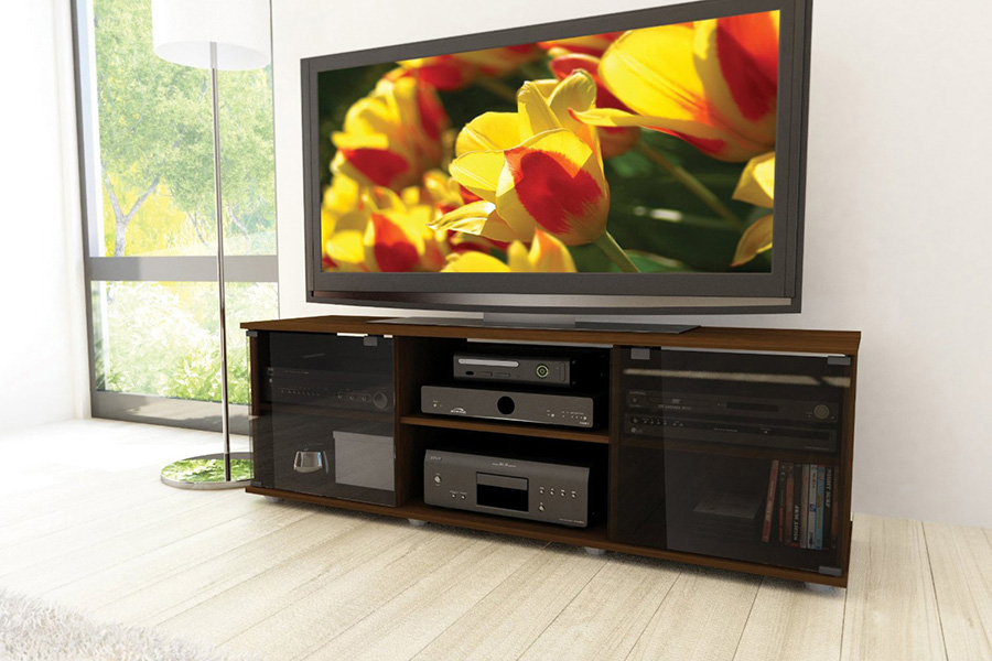 FaFurn - Contemporary Brown TV Stand with Glass Doors Fits Tv"S Up To 64-Inch