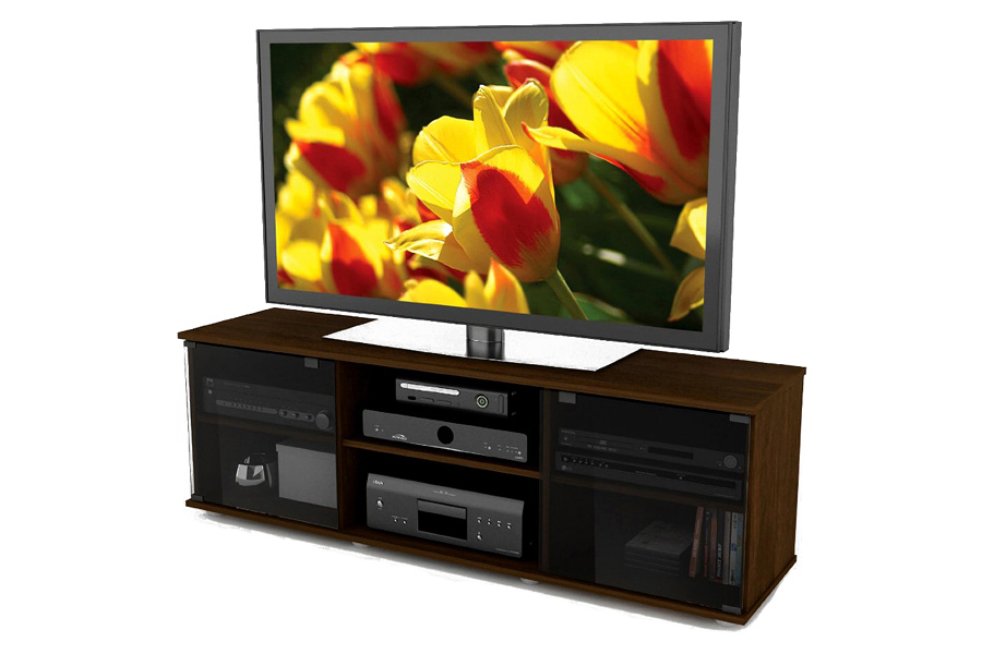 FaFurn - Contemporary Brown TV Stand with Glass Doors Fits Tv"S Up To 64-Inch