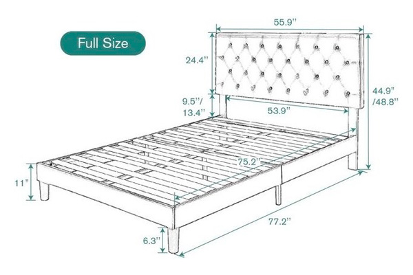 FaFurn Full Size Platform Bed with Button-Tufted Headboard - White, Faux Leather