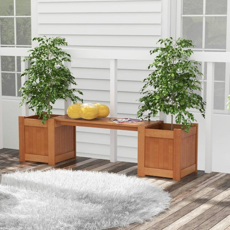 FaFurn - Garden Planter Flower Pot Stand with Garden Bench in Hardwood