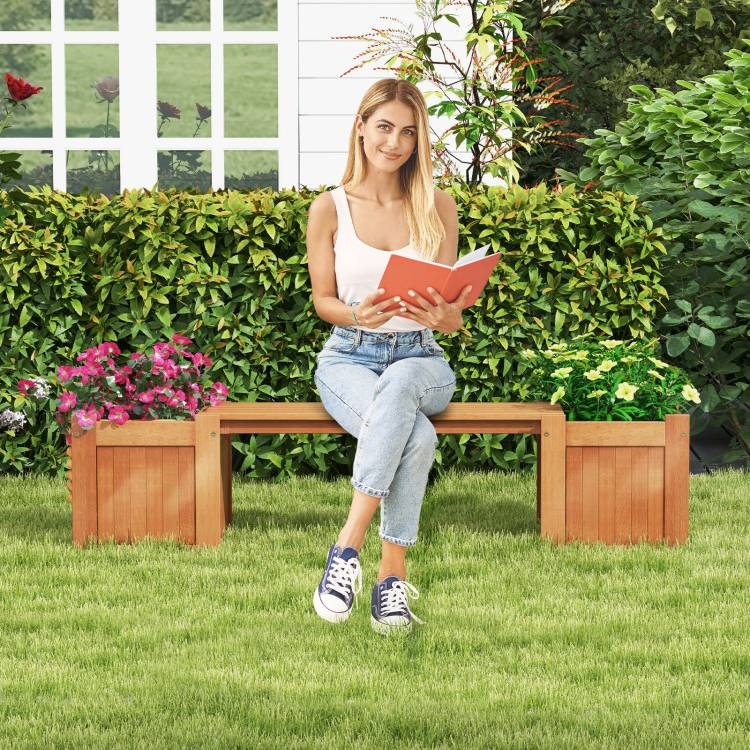 FaFurn - Garden Planter Flower Pot Stand with Garden Bench in Hardwood