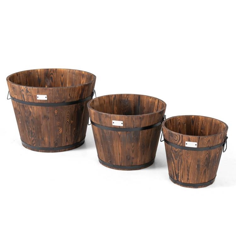 FaFurn - Set of 3 Planter Pots with Handles 11-15" and 18" in Wood