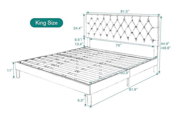 FaFurn King Size Platform Bed with Button-Tufted Headboard - White, Faux Leather