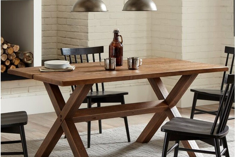 FaFurn - Farmhouse Walnut Solid Wood Dining Trestle Table