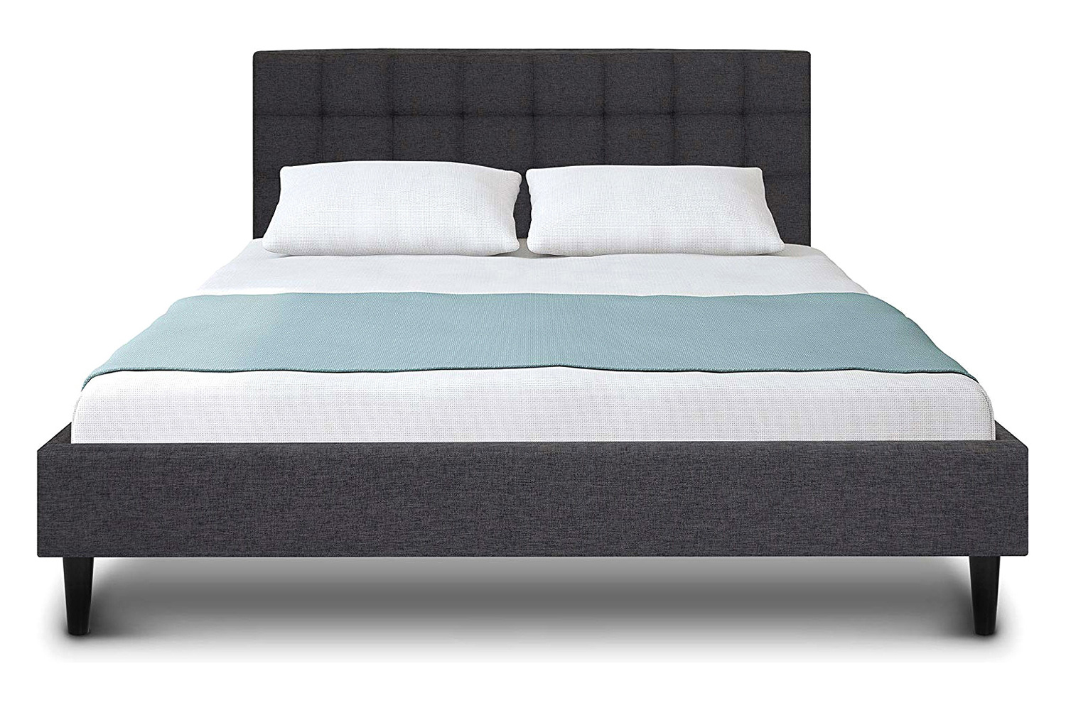 FaFurn - Full Size Gray Mid-Century Modern Upholstered Platform Bed Frame with Headboard