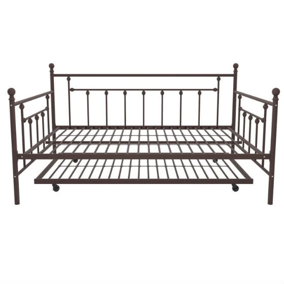 FaFurn - Full Size Daybed with Twin Roll-out Trundle Bed in Bronze