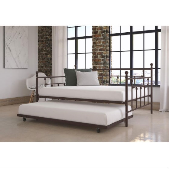 FaFurn - Full Size Daybed with Twin Roll-out Trundle Bed in Bronze