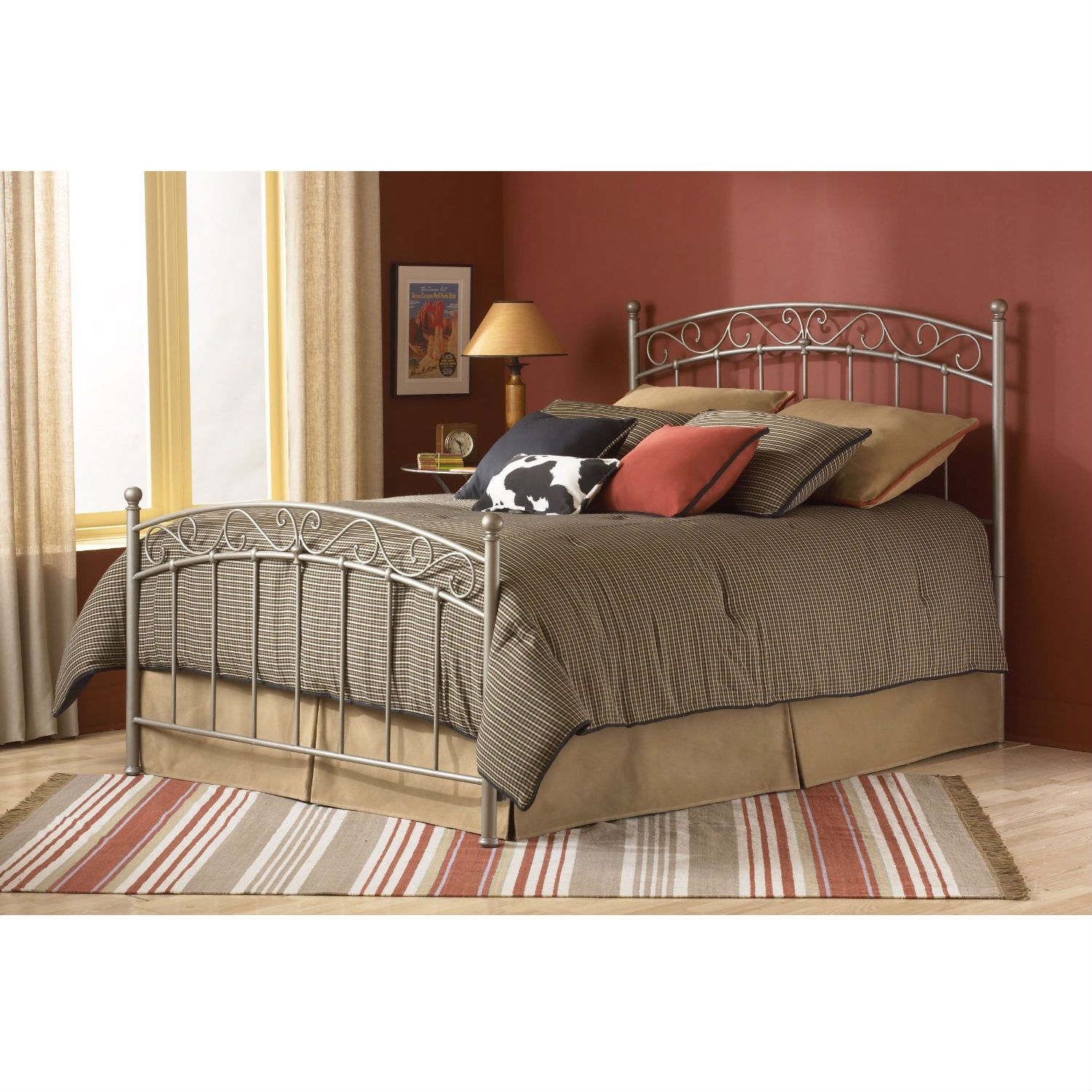 FaFurn - Full Size Bed Frame with Gentle Arch Headboard and Footboard in Metal