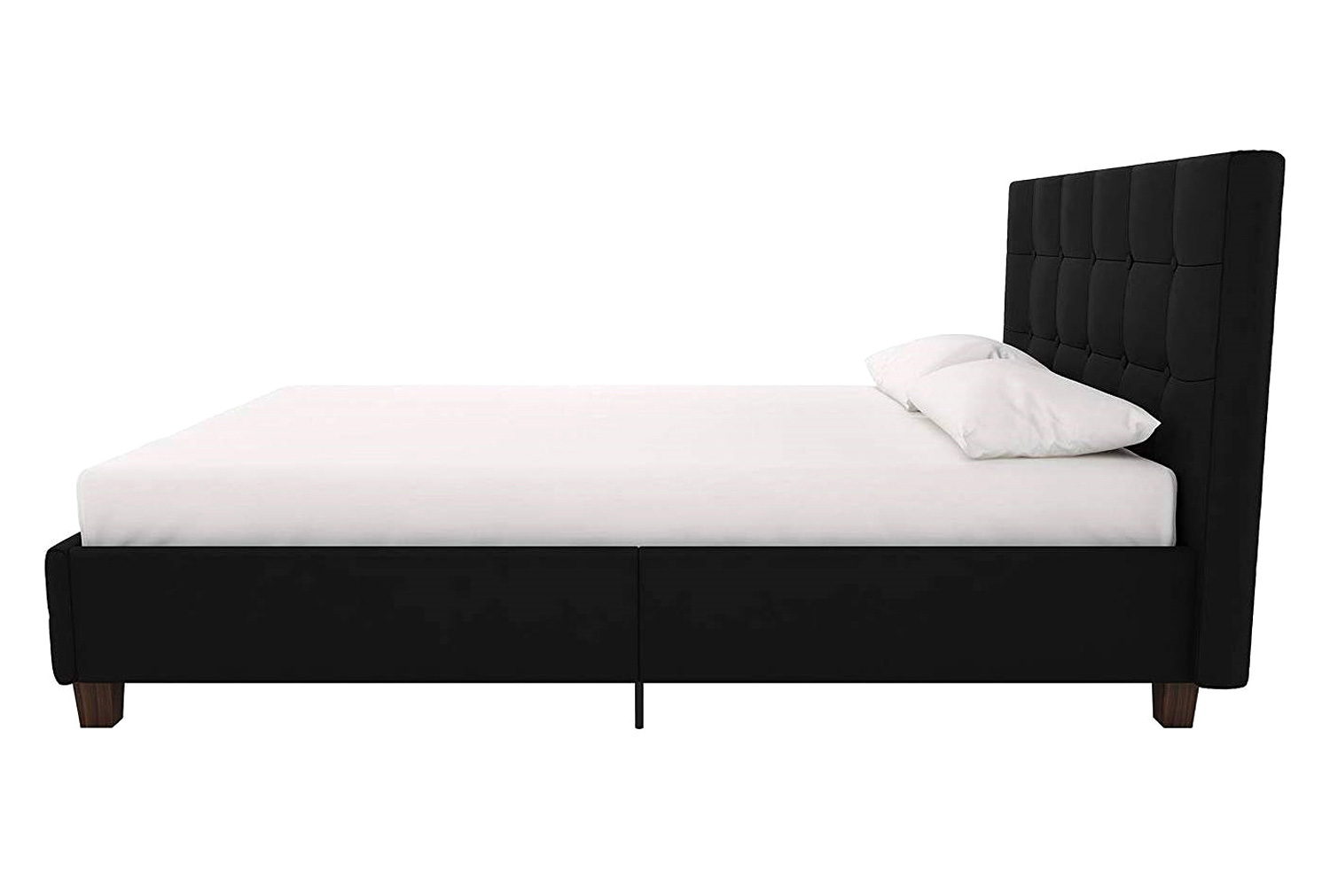 FaFurn - Full Size Black Padded Linen Upholstered Platform Bed with Headboard