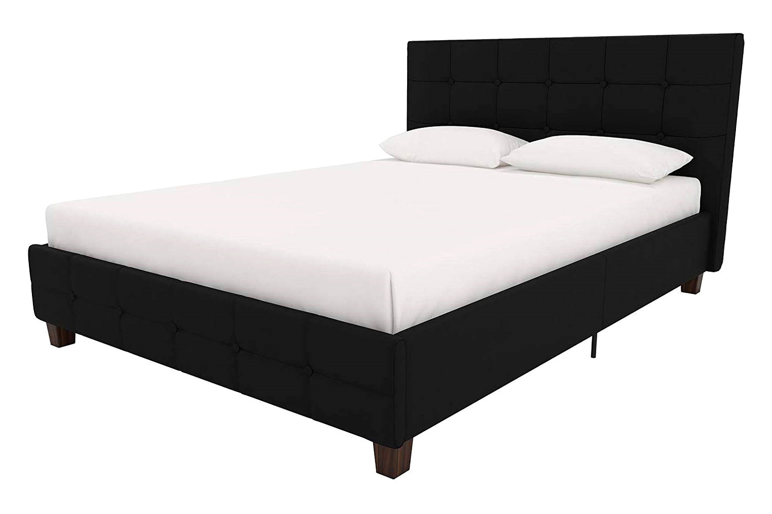 FaFurn - Full Size Black Padded Linen Upholstered Platform Bed with Headboard