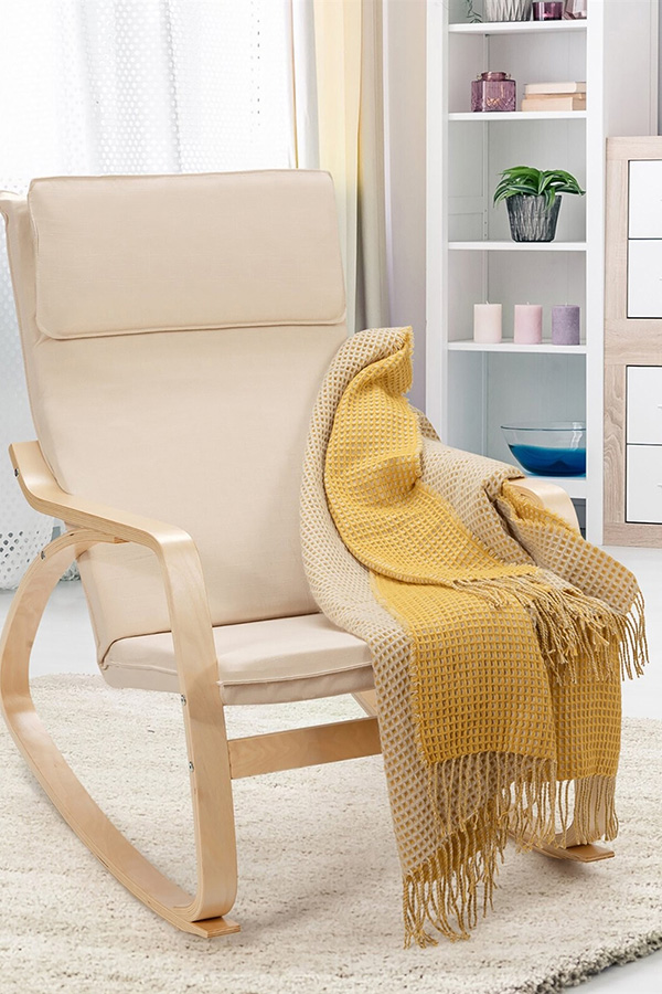 FaFurn Farmhouse Beige/Natural Linen Upholstered Rocking Chair