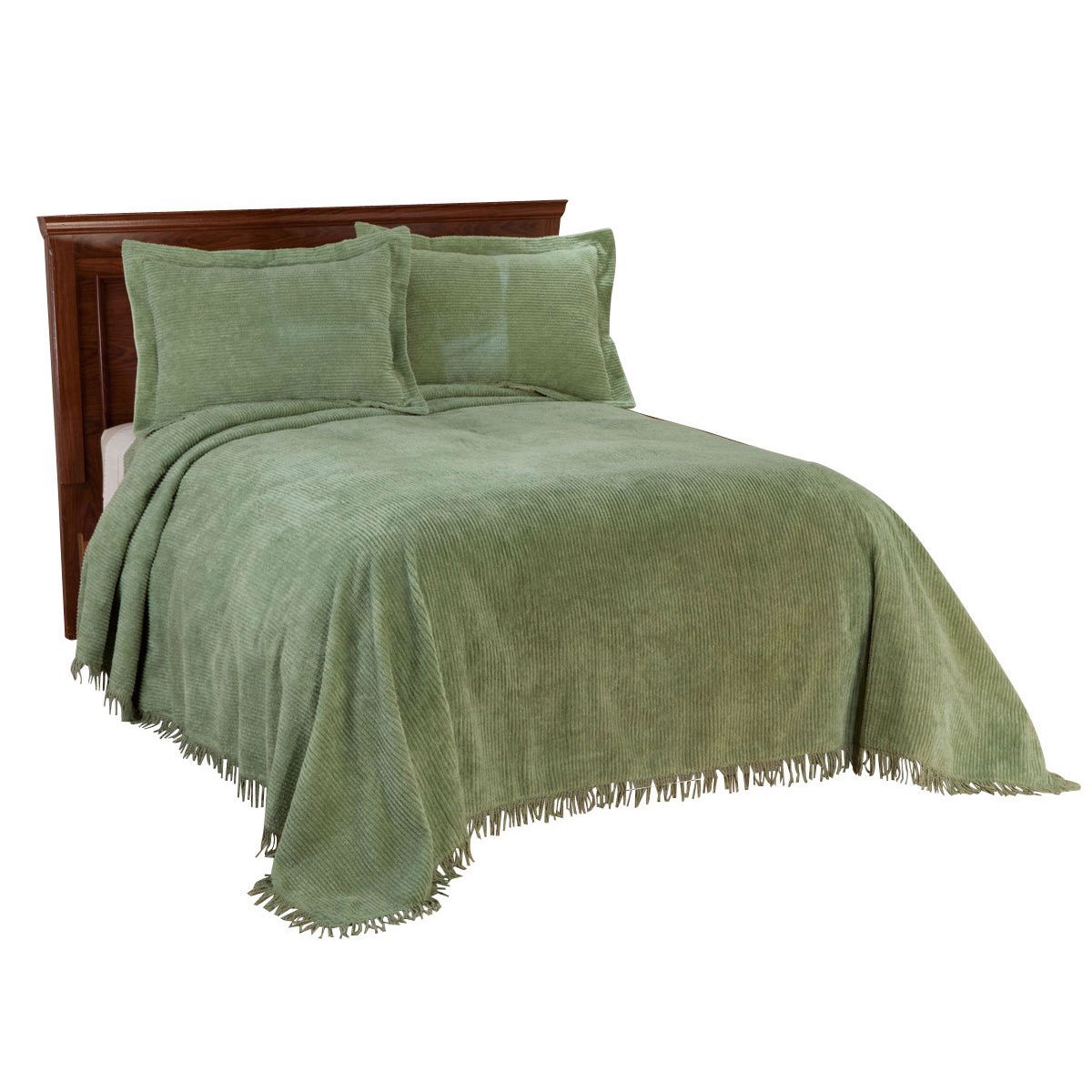 FaFurn Full Size Bedspread with Fringe Edge - Sage Green, Cotton