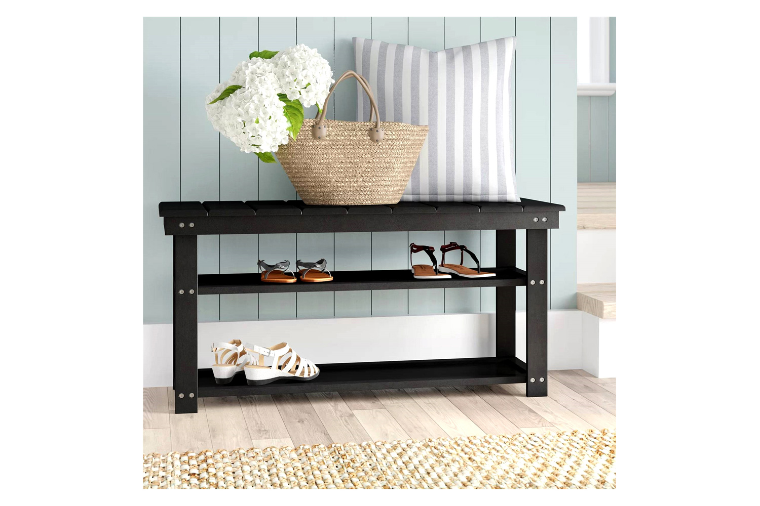 FaFurn - Wooden 2-Shelf Shoe Rack Storage Bench