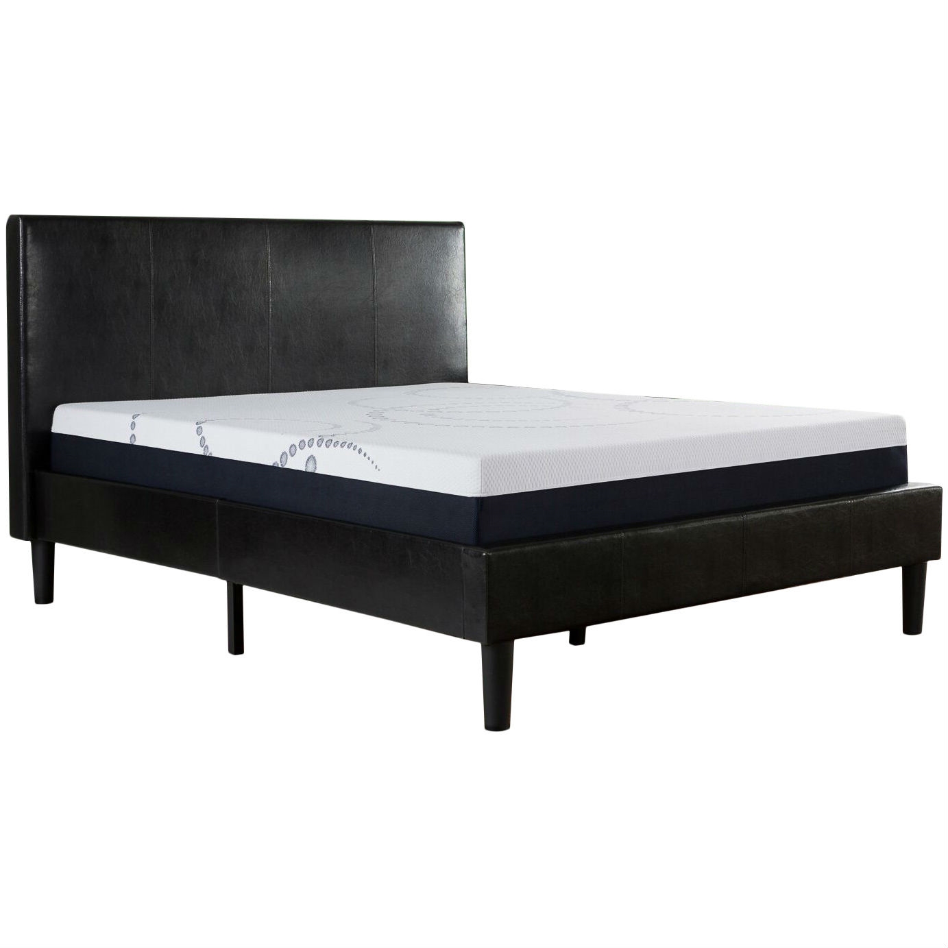 FaFurn - Full Size Platform Bed Frame with Headboard in Dark Brown, Leather