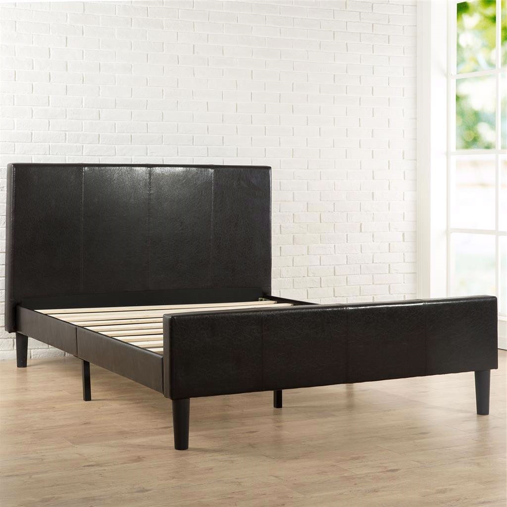 FaFurn - Full Size Platform Bed Frame with Upholstered Headboard and Footboard in Espresso, Leather