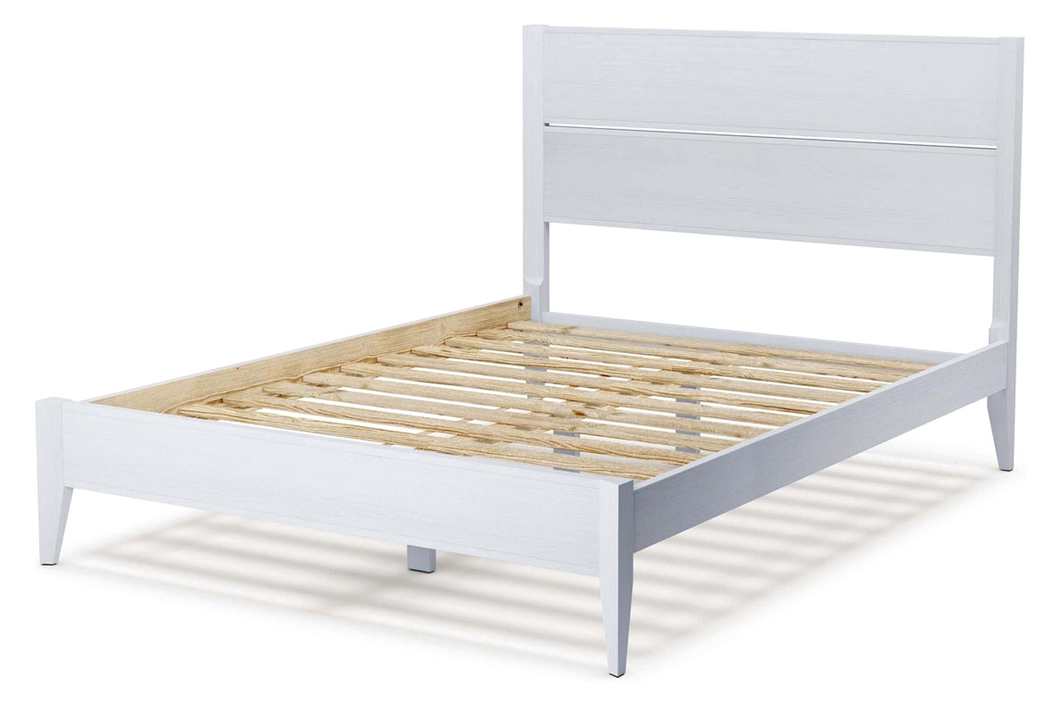 FaFurn Mid Century Slatted Platform Bed - Rustic White, Full Size