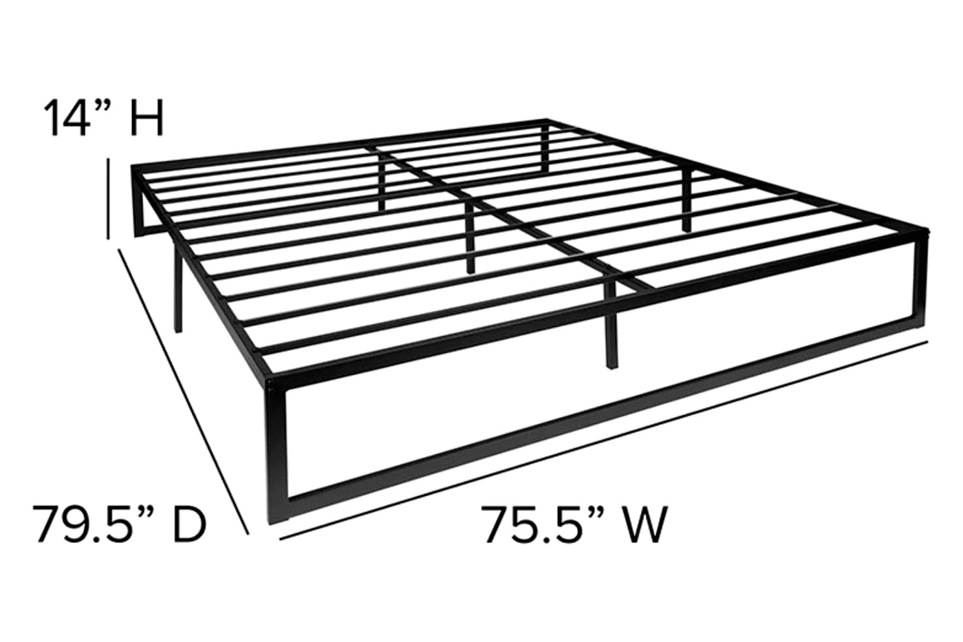 FaFurn King Size Platform Bed - Black, Metal