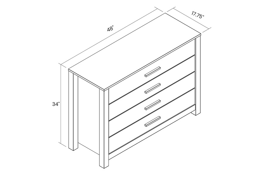 FaFurn Farmhouse Traditional Rustic 4 Drawer Dresser - Gray