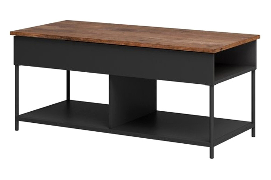 FaFurn - Farmhouse Black Metal Wood Lift-Top Multi Purpose Coffee Table