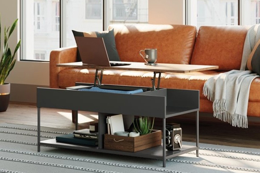 FaFurn - Farmhouse Black Metal Wood Lift-Top Multi Purpose Coffee Table