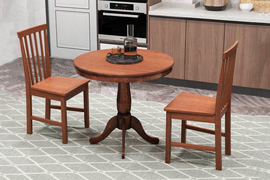 FaFurn - 3-Piece Round Dining Table Set with 2 Chairs in Walnut, Wood