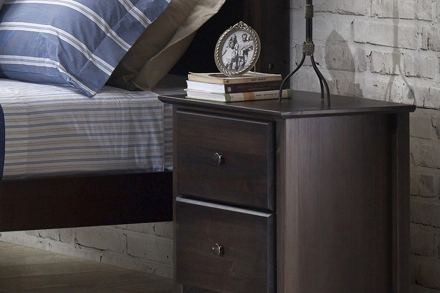 FaFurn Farmhouse Solid Pine Wood 2 Drawer Nightstand - Espresso