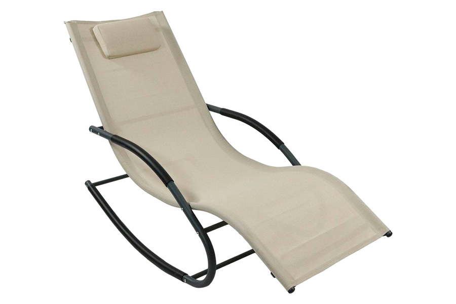 FaFurn - Set of 2 Outdoor Patio Rocking Chair with Pillow in Beige, Polyethylene/Steel