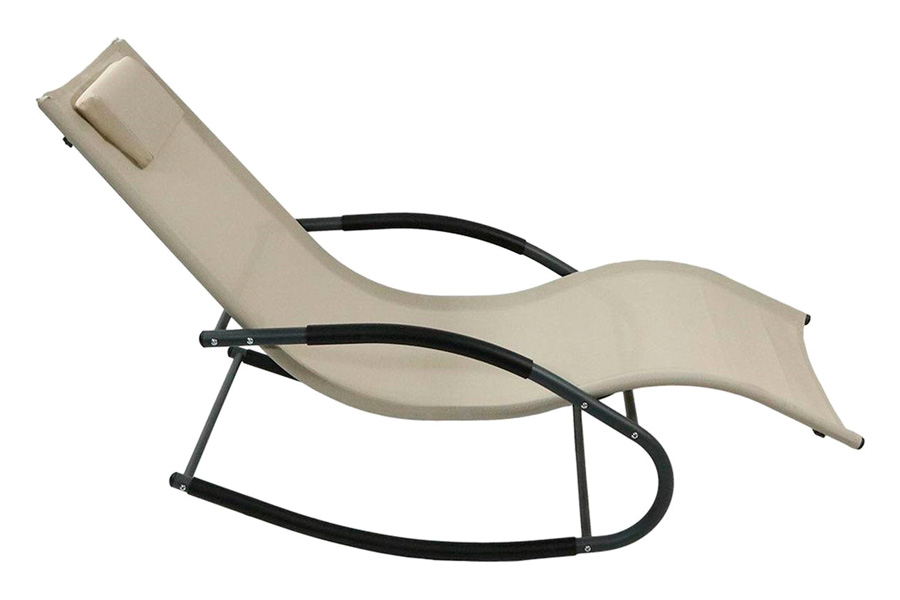 FaFurn - Set of 2 Outdoor Patio Rocking Chair with Pillow in Beige, Polyethylene/Steel