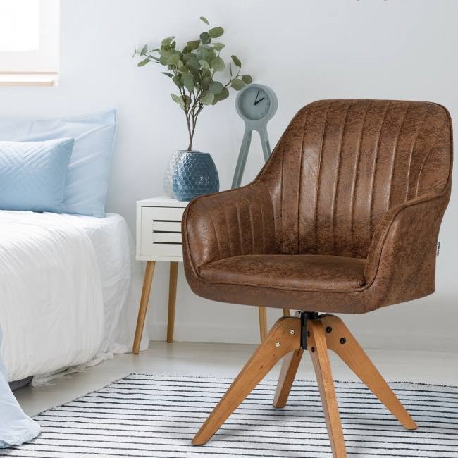 FaFurn - Retro Accent Chair with Solid Wood Legs in Brown